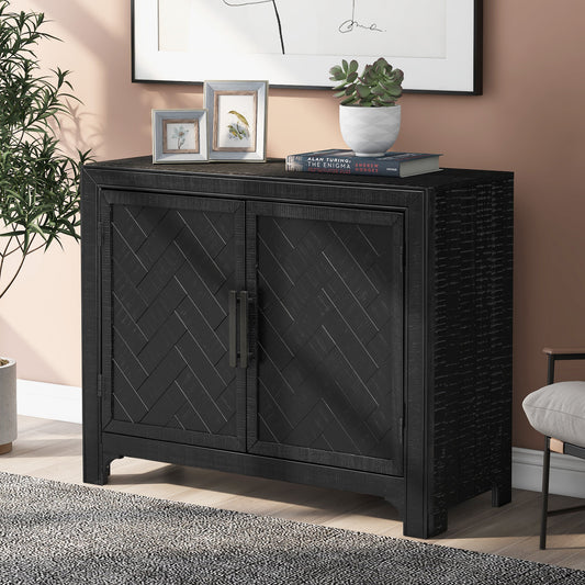 Uvalo Frame Cabinet – 40" White Cabinet with Patterned Doors & Adjustable Shelf