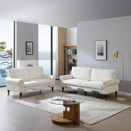 5-Seat Lounge Set – Convertible Plush Sofa with Moveable Cushions (Beige)