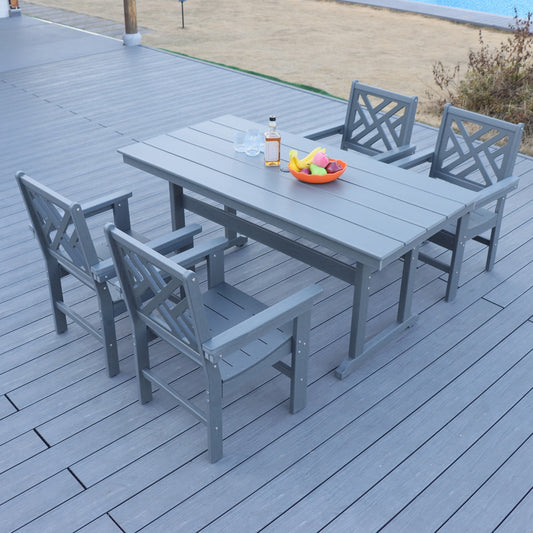 Terro 5-Piece HDPE Dining Set – Grey Outdoor Table & Chairs with Umbrella Hole for Garden or Poolside