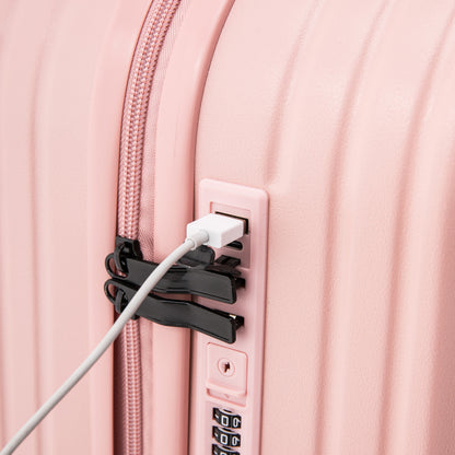 Jetera 3 - Piece ABS Travel Set – Pink 360° Spinner Suitcases with USB Port & Cup Holder (20/24/28") - JUSTLIVE NESTJUSTLIVE NEST