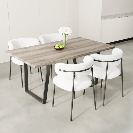 Kavari 4-Piece Dining Set – 62.9" Rectangular MDF Table with 3-Pad Chairs, Warm Gray Finish
