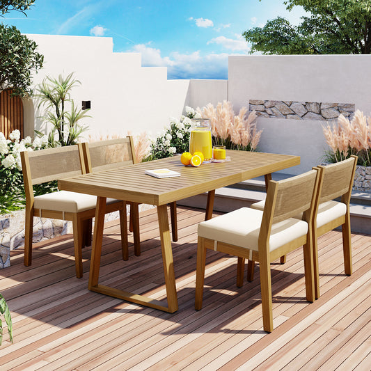 U_Style Acacia Dining Set – Multi-Seat Outdoor Table & Chair Set with Thick Cushions for Balcony or Garden