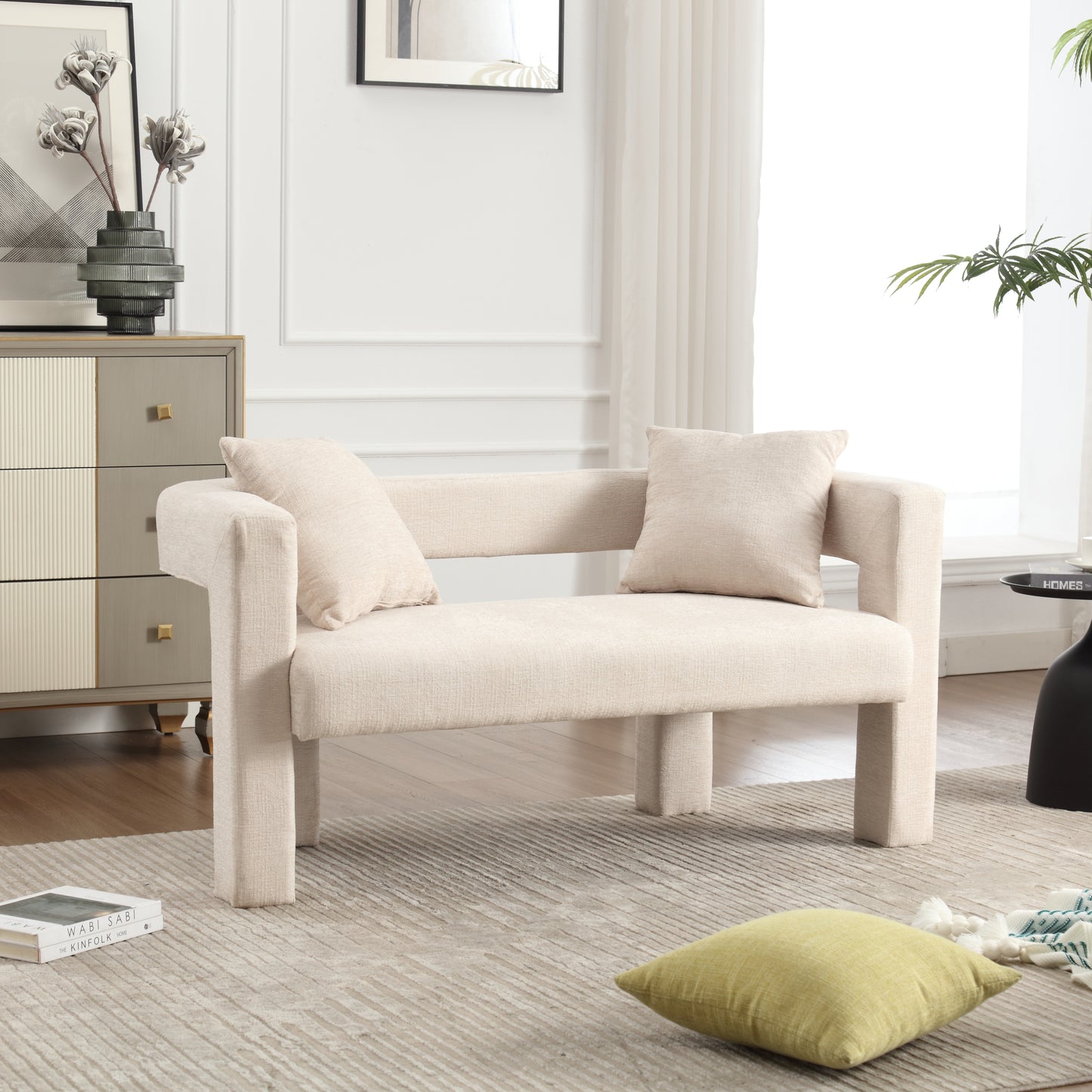 Coolmore™ Chenille Loveseat – Beige Upholstered 2-Seater Sofa for Living Room & Cozy Corners