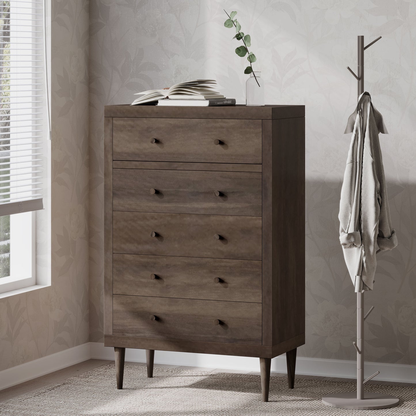 Nordro Tall 5 – Minimalist 5-Drawer Scandinavian Chest in Matte Finish