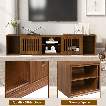 Vero Pet - Friendly TV Console – Mid - Century Walnut Stand with Soft Cushion, Sliding Door & Cat Hideout - JUSTLIVE NESTJUSTLIVE NEST