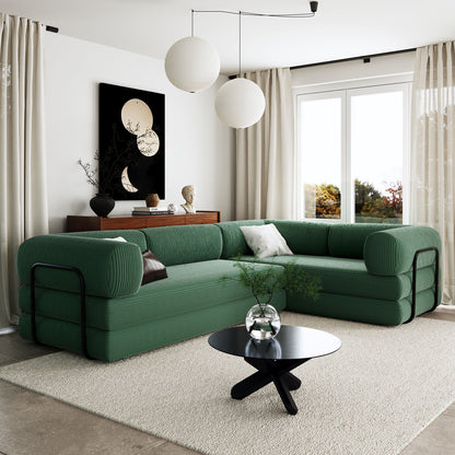JUSTLIVE NEST® Claudra Deep-Seat Sectional – Black Corduroy Modular Couch with L-Shape Chaise, No Assembly Required