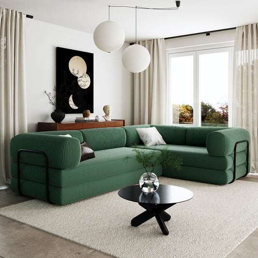 JUSTLIVE NEST® Claudra Deep-Seat Sectional – Black Corduroy Modular Couch with L-Shape Chaise, No Assembly Required