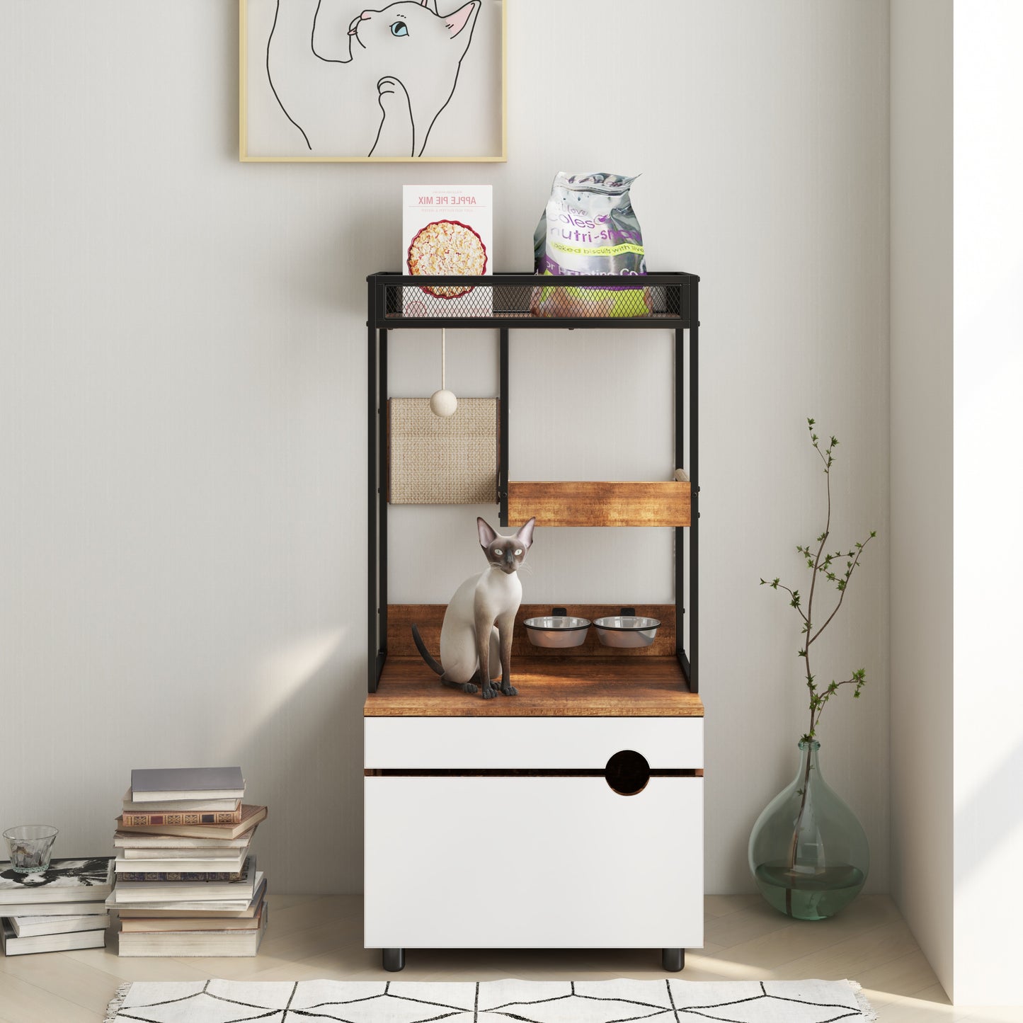 Nuvio Cat Tower Enclosure – Multi - Level Tree with Integrated Hidden Litter Cabinet & Climbing Zones - JUSTLIVE NESTJUSTLIVE NEST
