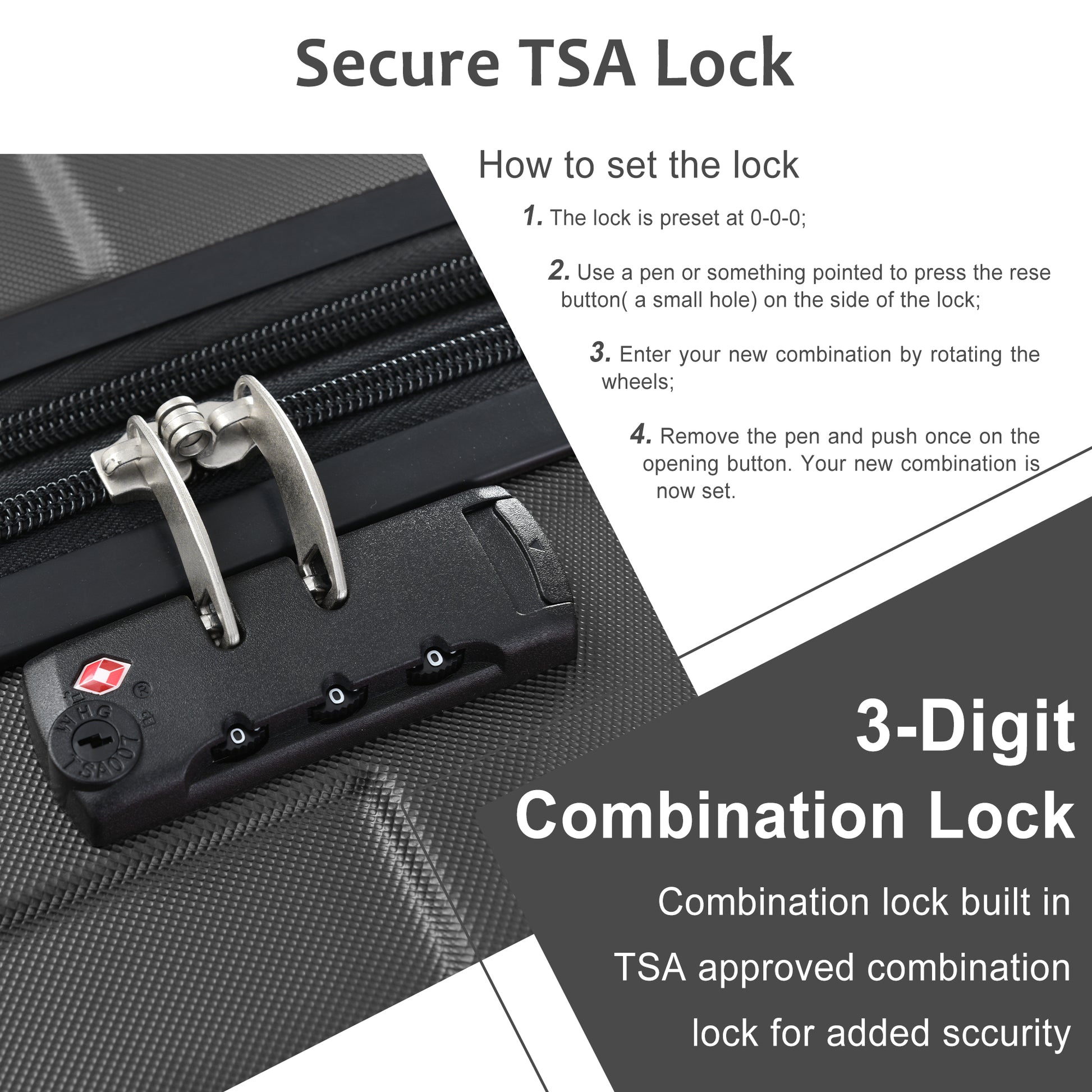 Jetera 3 - Piece ABS Luggage Set – Black Expandable Suitcases with Double Spinner Wheels & TSA Lock (20/24/28") - JUSTLIVE NESTJUSTLIVE NEST