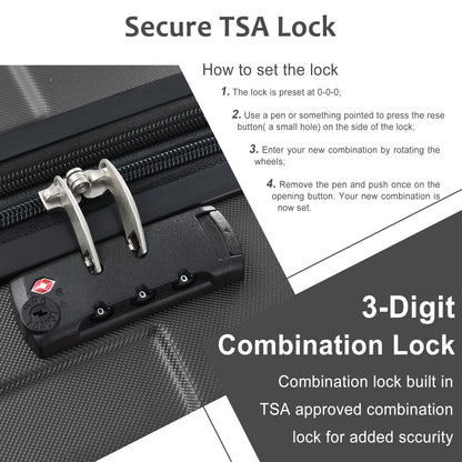 Jetera 3 - Piece ABS Luggage Set – Black Expandable Suitcases with Double Spinner Wheels & TSA Lock (20/24/28") - JUSTLIVE NESTJUSTLIVE NEST