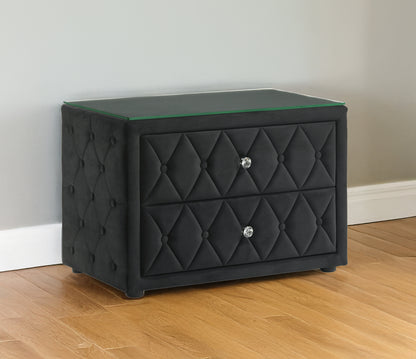 Velvoria Luxe Chest – Diamond-Tufted Velvet Nightstand with Glass Top & Spacious Drawers
