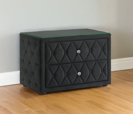 Velvoria Luxe Chest – Diamond-Tufted Velvet Nightstand with Glass Top & Spacious Drawers