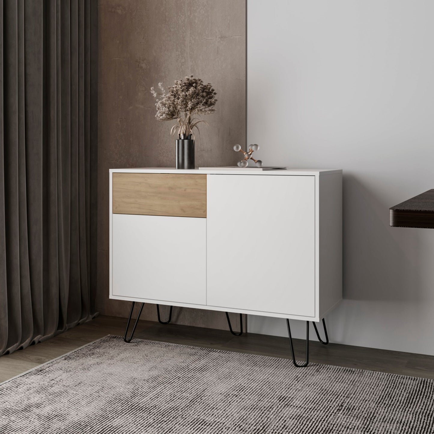 Redwyn Console – White & Oak Sideboard with Hairpin Legs