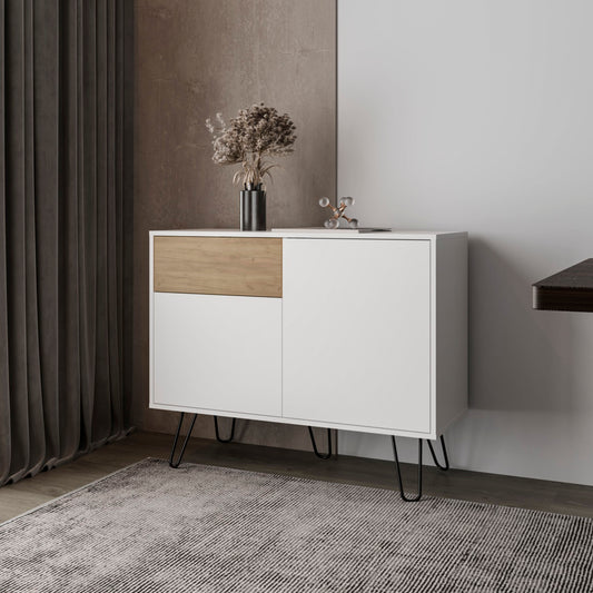 Redwyn Console – White & Oak Sideboard with Hairpin Legs