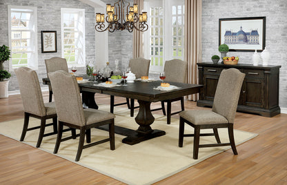 Espira 7‑Piece Solid Wood Dining Set – Warm Gray Table with Leaf and 6 Espresso Chairs