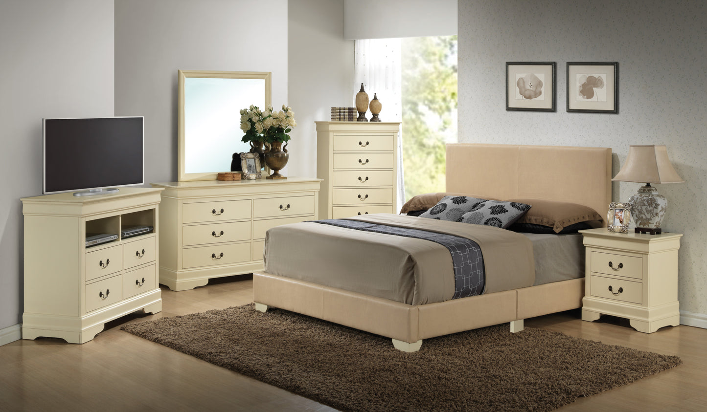 Vellix Queen Bed – Beige Upholstered Frame for Relaxed Settings