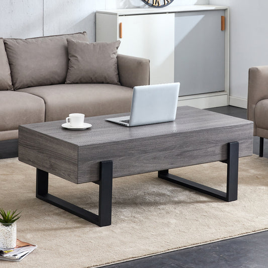 Velna Coffee Table – 47.2" Black & Grey Textured MDF with Spray-Coated Metal Legs