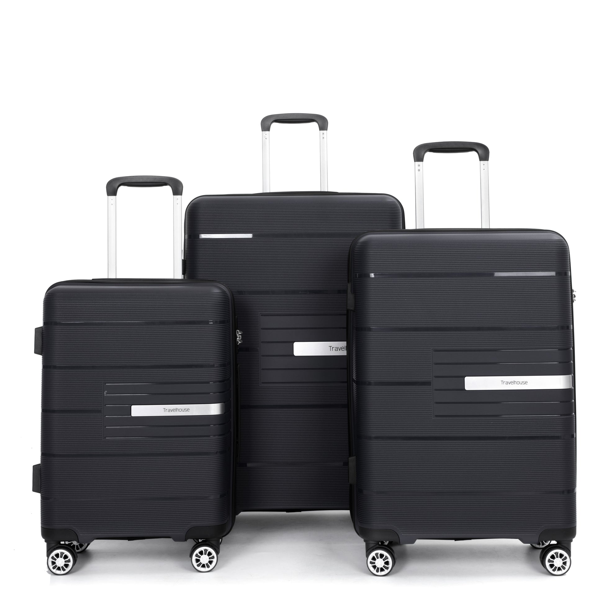 Jetera 3 - Piece Polypropylene Luggage Set – Black Hardshell with Double Spinner Wheels & TSA Lock - JUSTLIVE NESTJUSTLIVE NEST