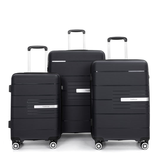 Jetera 3 - Piece Polypropylene Luggage Set – Black Hardshell with Double Spinner Wheels & TSA Lock - JUSTLIVE NESTJUSTLIVE NEST