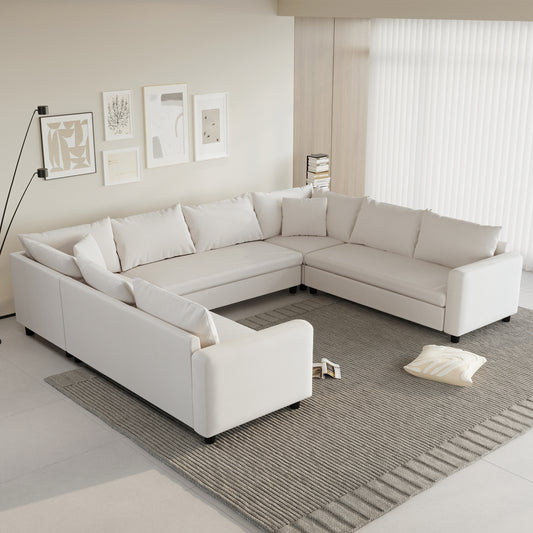 116' U-Shape Modular Lounge – Oversized 8-Seat Convertible Chenille Sofa with Free-Form Design
