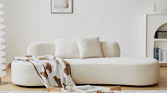 90' Curved Sofa with Throw Pillows, 4 Seater Luxury Velvet Couch with Half Moon Design and High-Density Foam, Ideal for Modern Living Room, Office & Apartment, Ivory