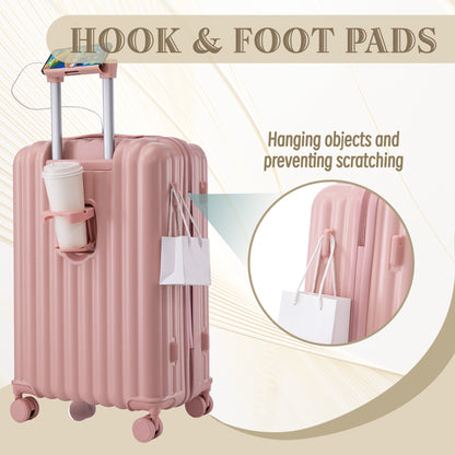 Jetera 3 - Piece Spinner Luggage Set – Pink ABS with USB Port, Cup & Phone Holder (20"/24"/28") - JUSTLIVE NESTJUSTLIVE NEST