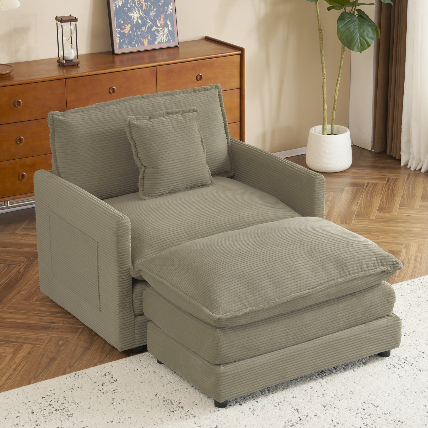 41' Modular Lounge Seat – Plush Corduroy Sofa Module with Hidden Side Storage (Brown)