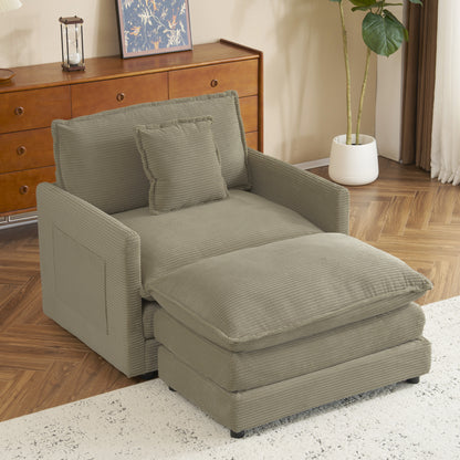 41' Modular Lounge Seat – Plush Corduroy Sofa Module with Hidden Side Storage (Brown)