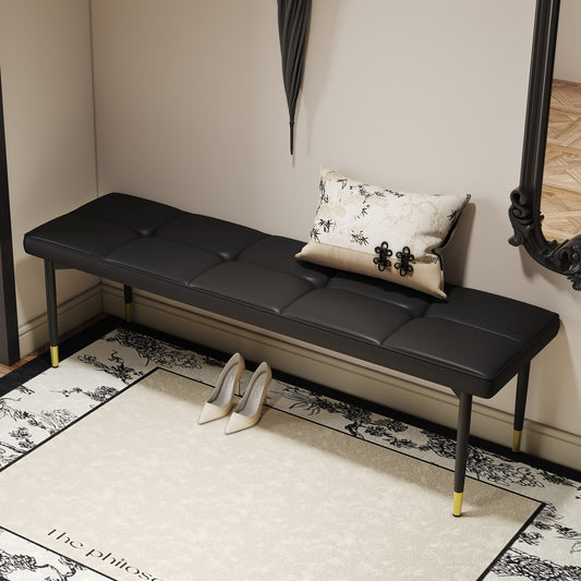 Velmara Shoe Bench – Black Faux Leather Seat with Gold Metal Legs (59")