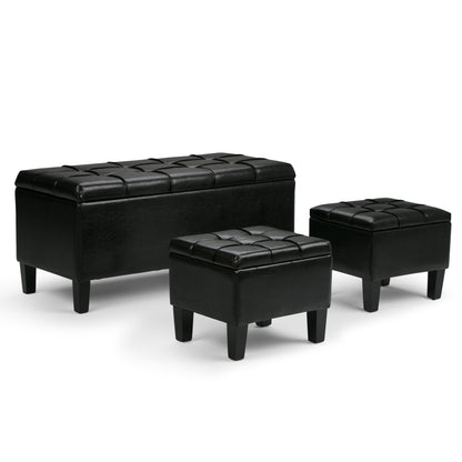 Elvar Trio – Midnight Black 3-Piece Storage Ottoman Set