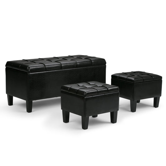 Elvar Trio – Midnight Black 3-Piece Storage Ottoman Set