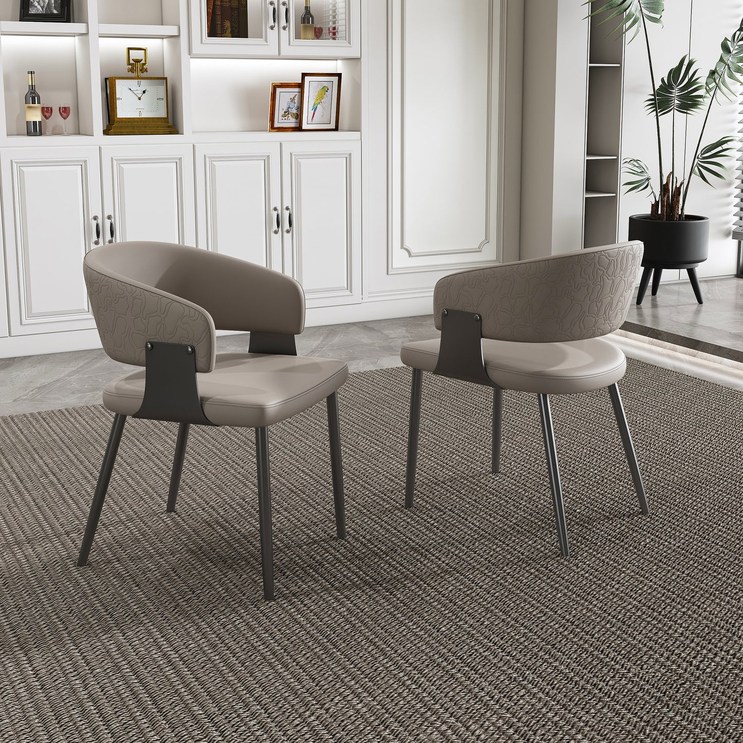 Arino Dining Chairs – 2-Piece Set with Gray PU, Armrests, and Sponge Padding