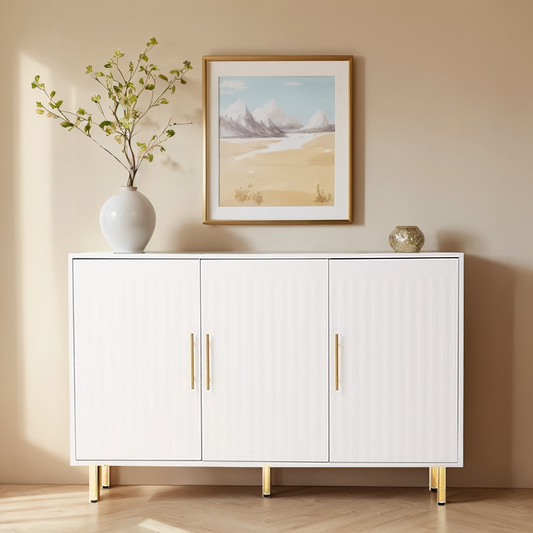Lunette Sideboard – 3-Door White Buffet Cabinet with Gold Handles, 55'' Accent Storage Unit