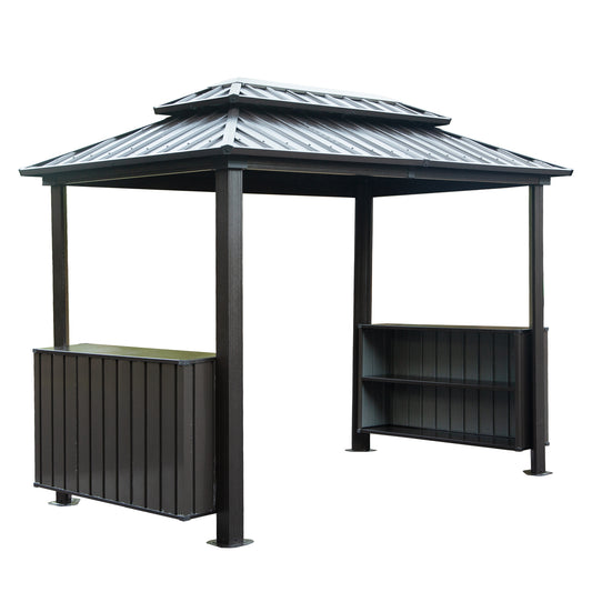 Grillan 6x10' BBQ Gazebo – Gray Steel Roof Grill Shelter with Cabinets & Ceiling Hooks - JUSTLIVE NESTJUSTLIVE NEST