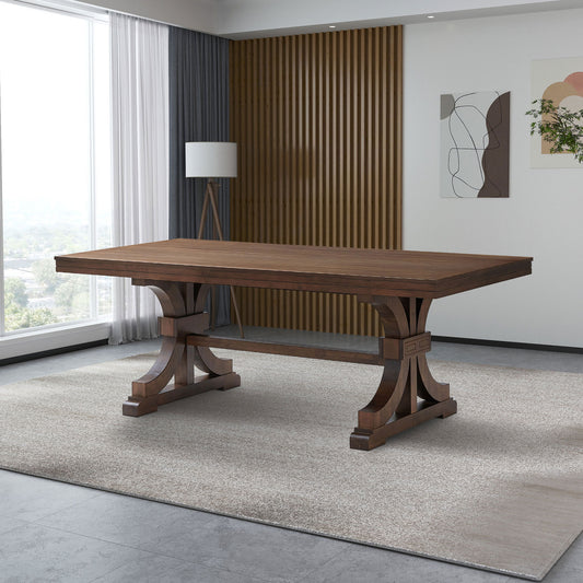 Arven 79'' Dining Table – Solid Wood Top with Trestle Base in Oak Finish