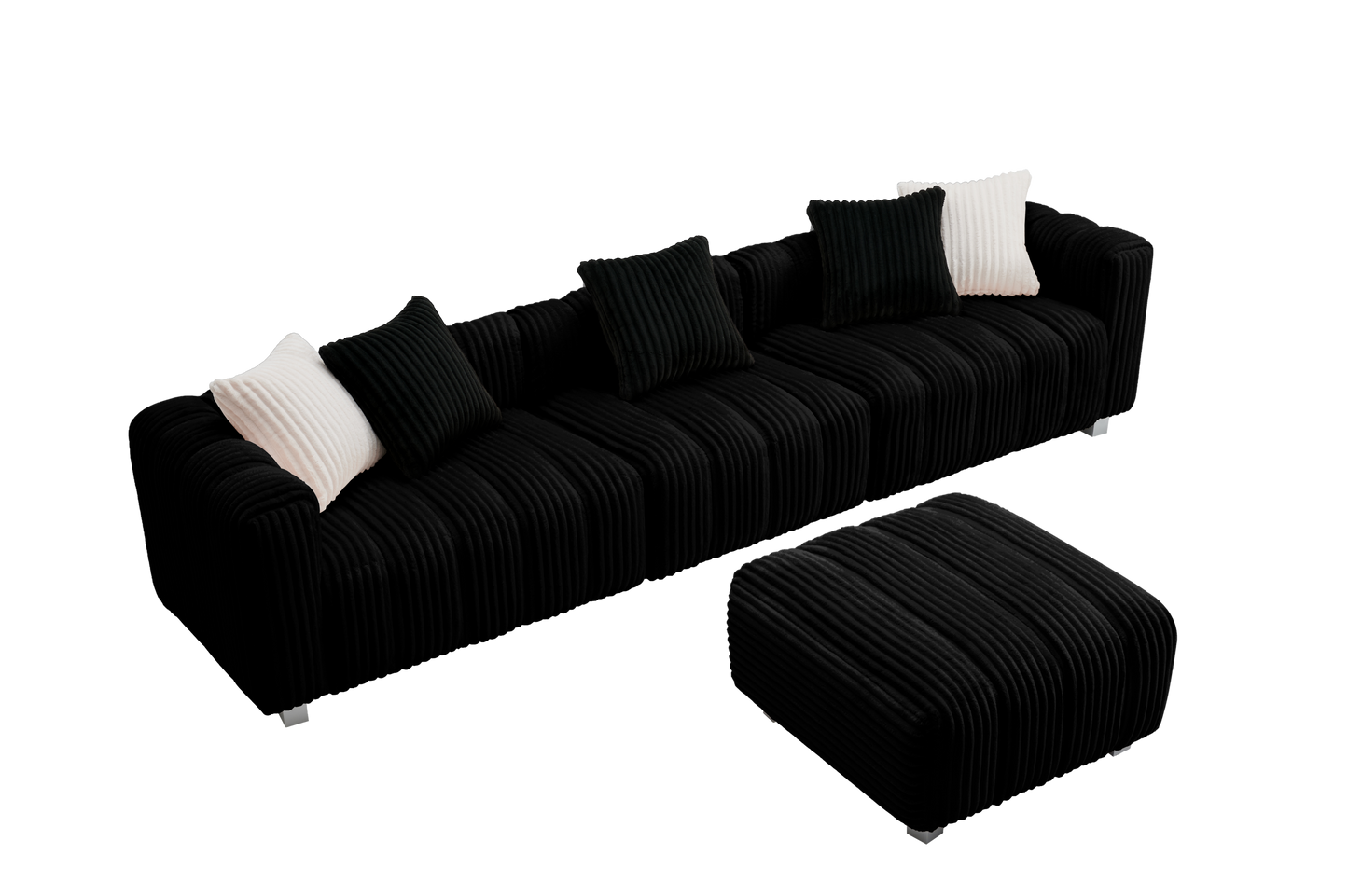 NestEdge ‘CordiNest” 3-Seat Corduroy Lounge + Ottoman – Cozy Comfort | Solid Wood Frame