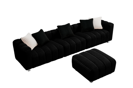 NestEdge ‘CordiNest” 3-Seat Corduroy Lounge + Ottoman – Cozy Comfort | Solid Wood Frame