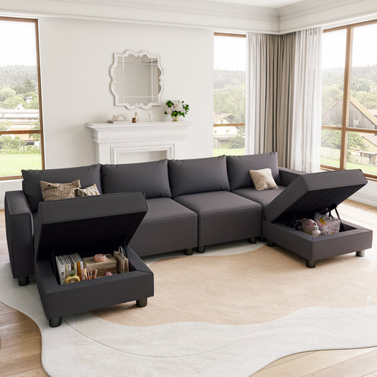 6-Seat Serenity Lounge – Grey Fabric Ensemble with Cozy Chair Add-On