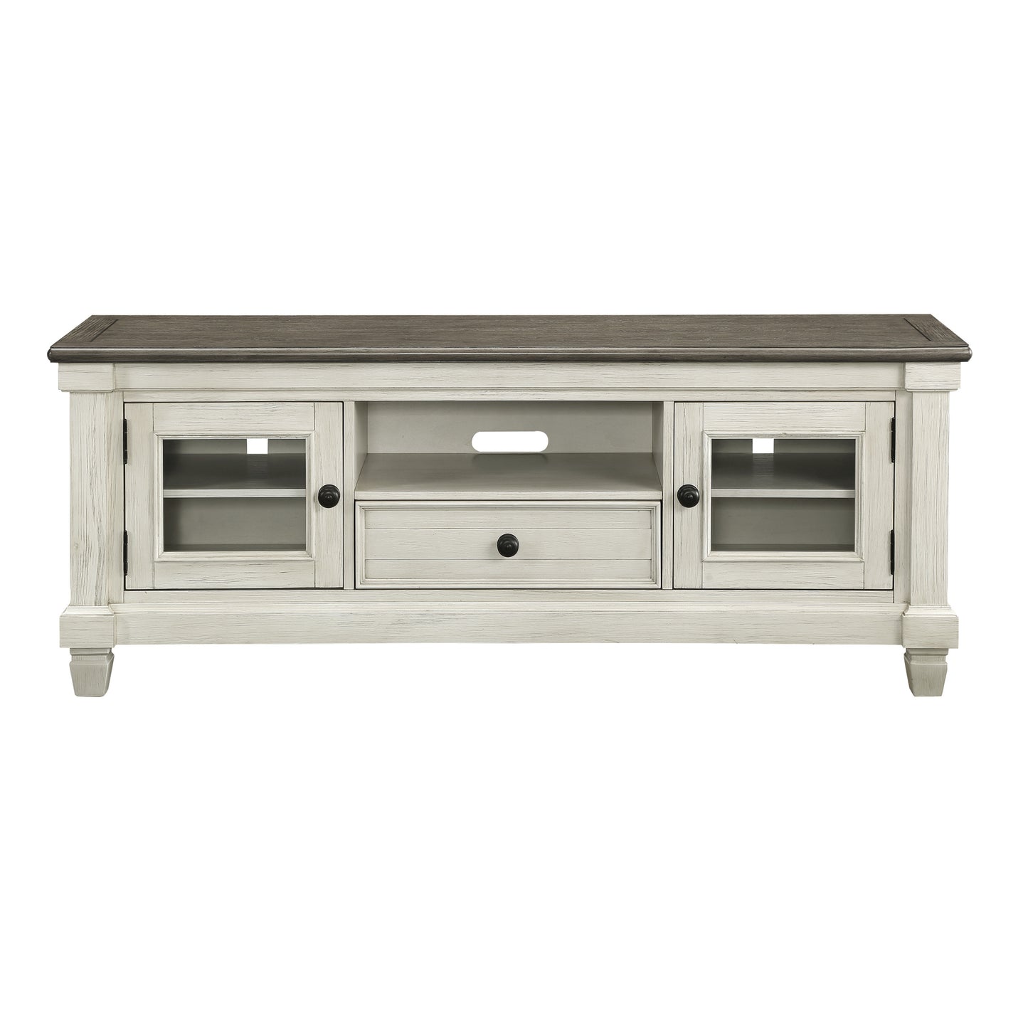 Rosvel Console – Antique White & Rosy Brown TV Stand with Drawers
