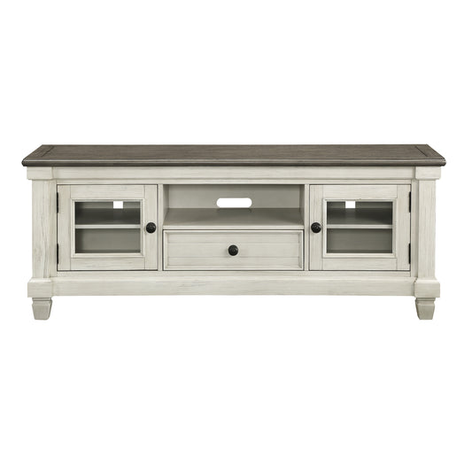 Rosvel Console – Antique White & Rosy Brown TV Stand with Drawers