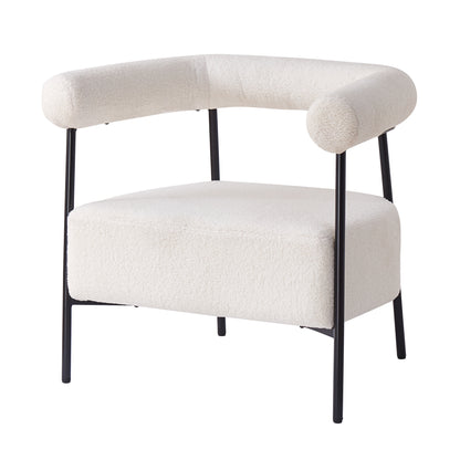 Sylvaire Chair – White Bouclé, Curved Comfort Arms, Blacksteel Frame