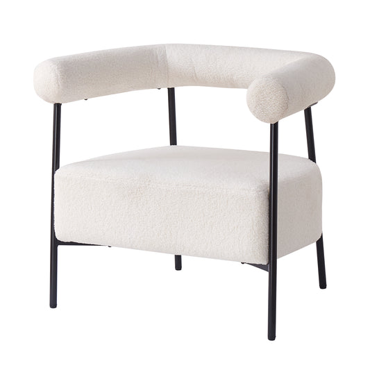 Sylvaire Chair – White Bouclé, Curved Comfort Arms, Blacksteel Frame