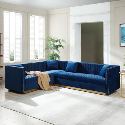 Corner Lounge – Deep Blue Tufted Comfort Set with Accent Pillows
