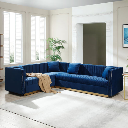 Corner Lounge – Deep Blue Tufted Comfort Set with Accent Pillows