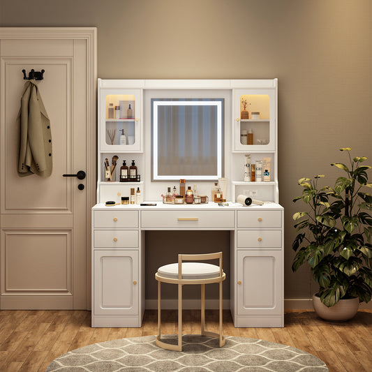 Velora Max Tower – Large White Vanity Table with 6 Drawers & Mirror Shelf System