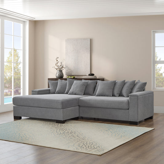 111' Luxe Lounge – Ribbed Grey Comfort Sofa with Convertible Relax Seat & Hidden Storage