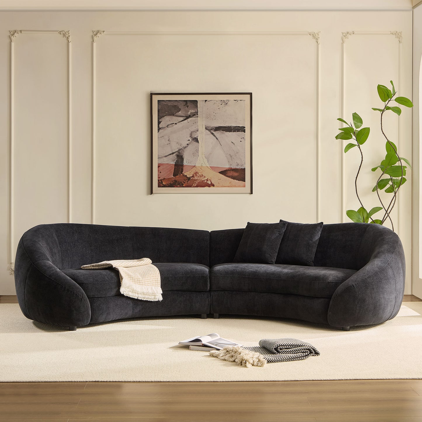 NestEdge ‘HeartNest” Sofa – 126” Modern Curved | Elegant Love-Heart Design in Black