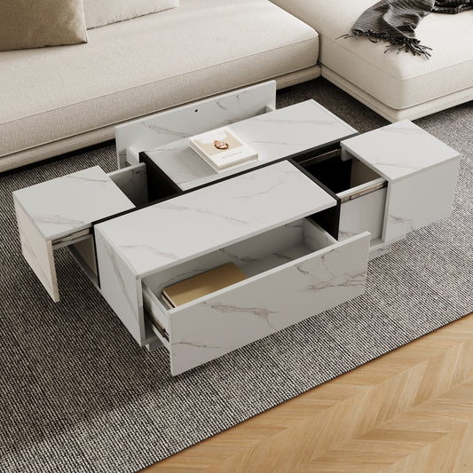 Sylver Slide Table – 47.2" White Sliding Top Table with Hidden Compartments and Drawers