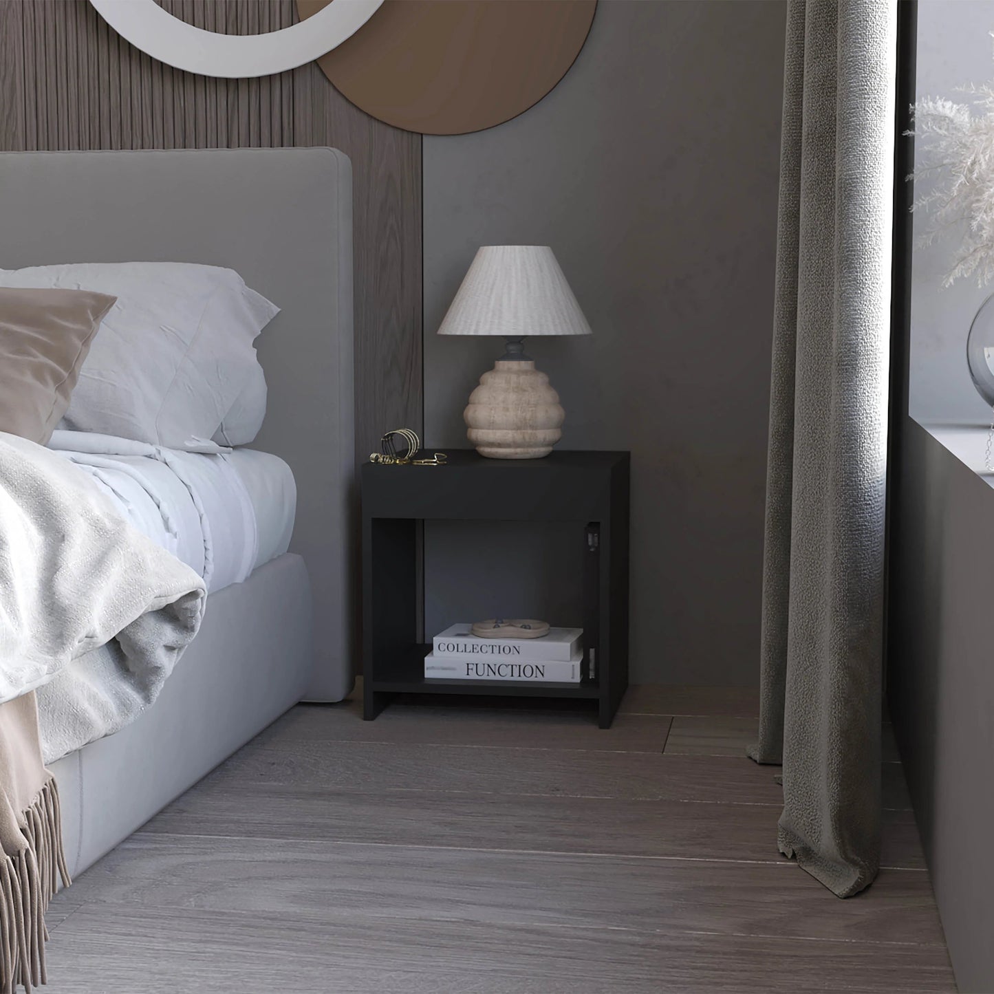 Stravelle Mini Table – Black Open Storage Nightstand