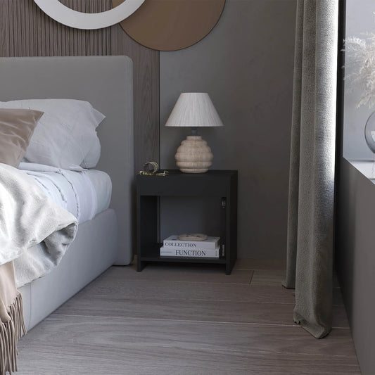 Stravelle Mini Table – Black Open Storage Nightstand